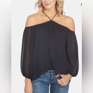 1.STATE Women's Off-The-Shoulder Halter Neck Blouse Size Small Color Black